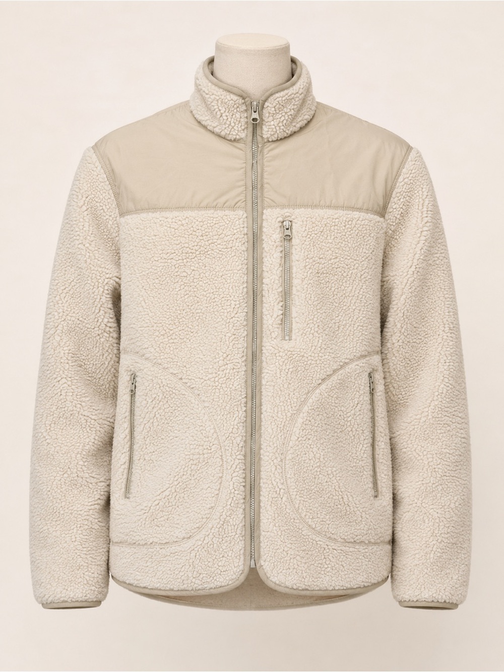 H&M Men’s Cream Sherpa Fleece Utility Jacket Medium Gorpcore